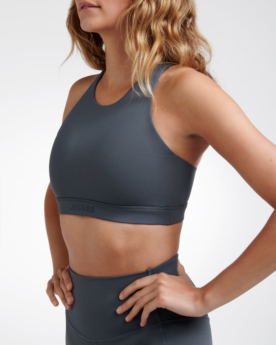 Highline Reflect High Neck Eco Crop Top / Steel