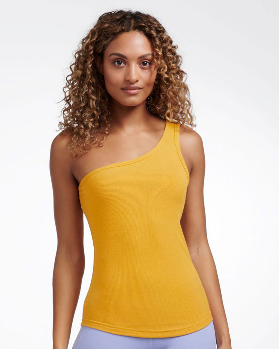 Hampton One Shoulder Rib Tank Mustard