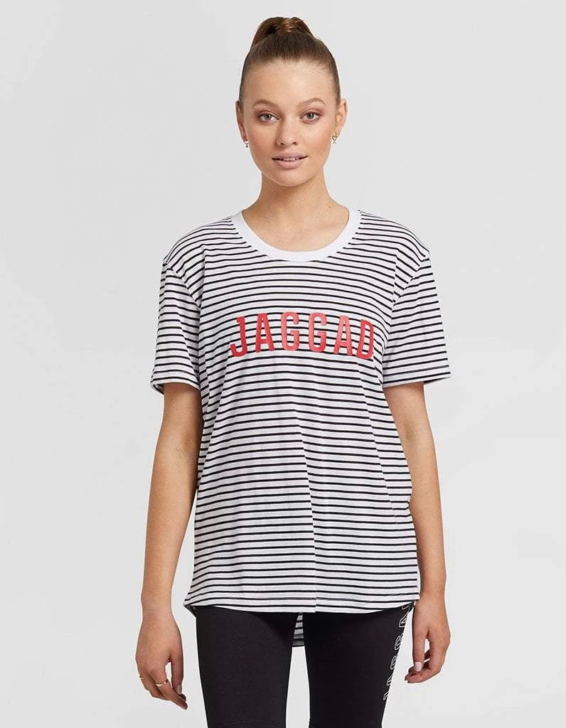 Striped Tee with Red Logo